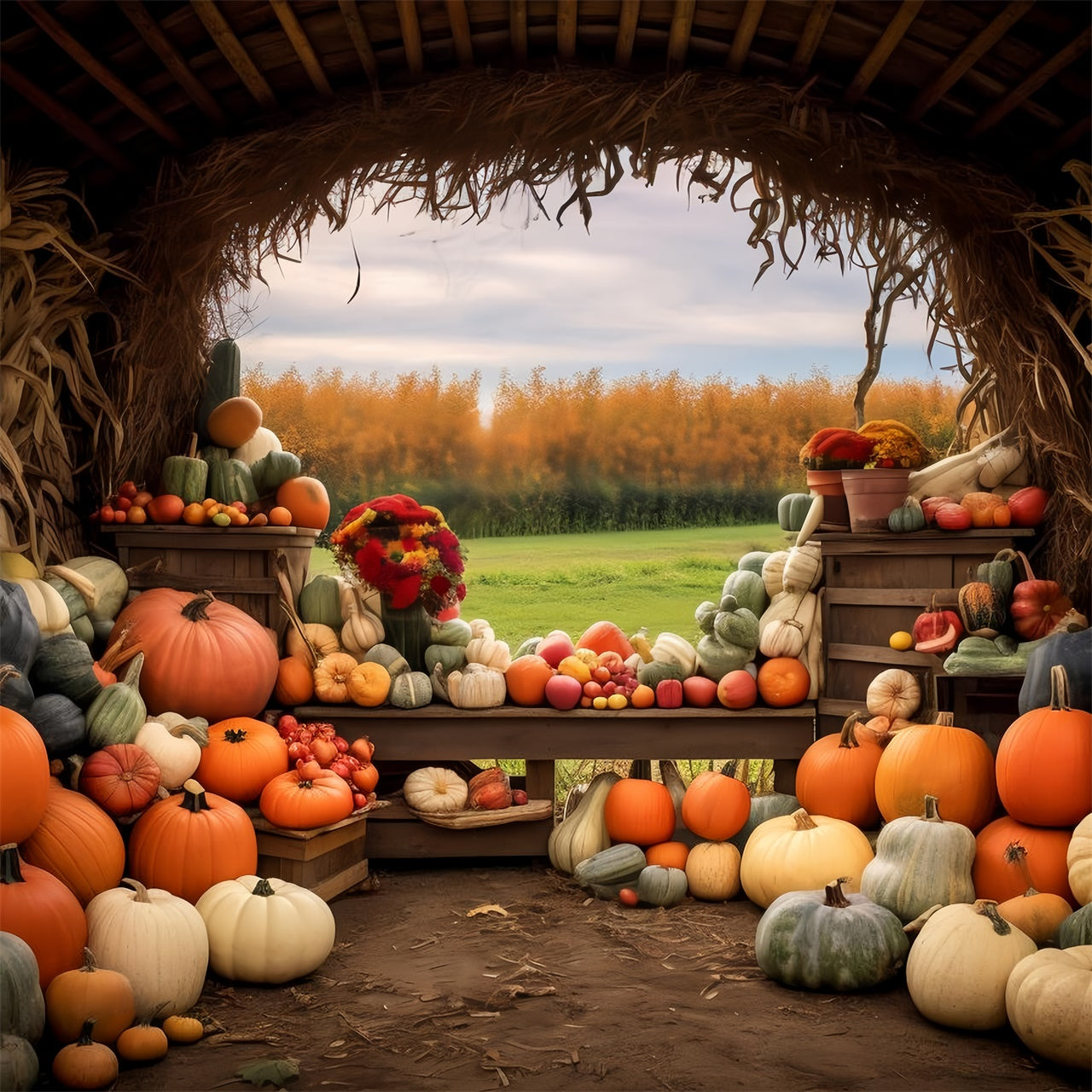 Herbst Kürbis Bauernhof Hintergrund für Fotografie BRP7-122