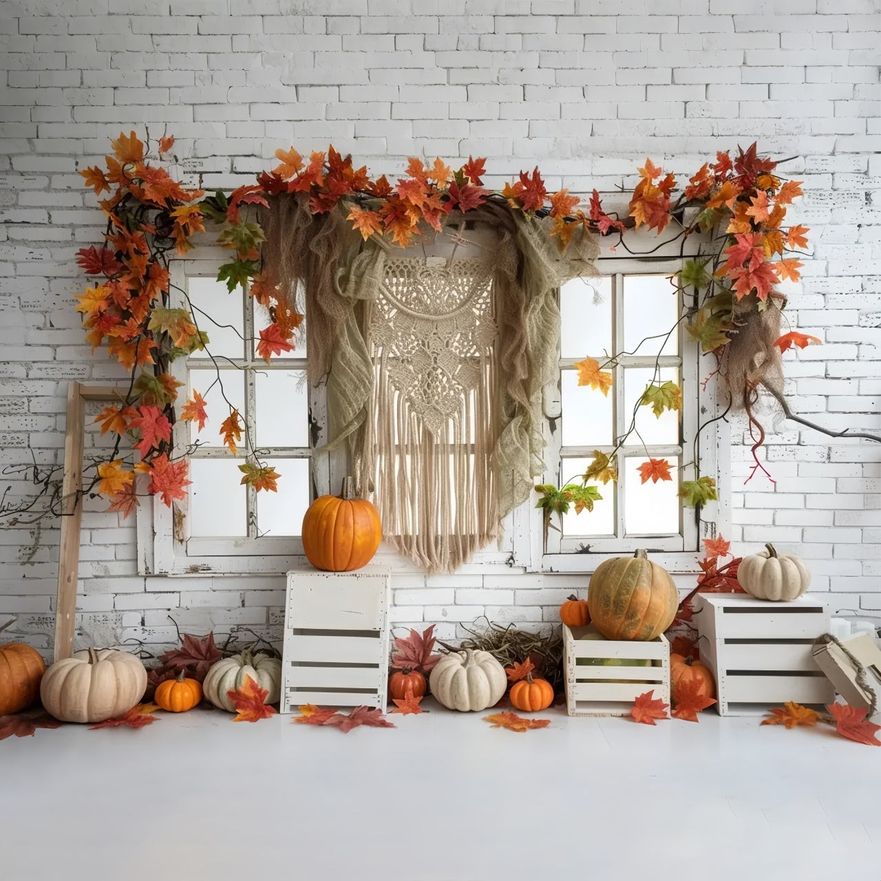 Herbst Weiß Wandteppich Blatt Fenster Fotografie Hintergrund BRP7-153