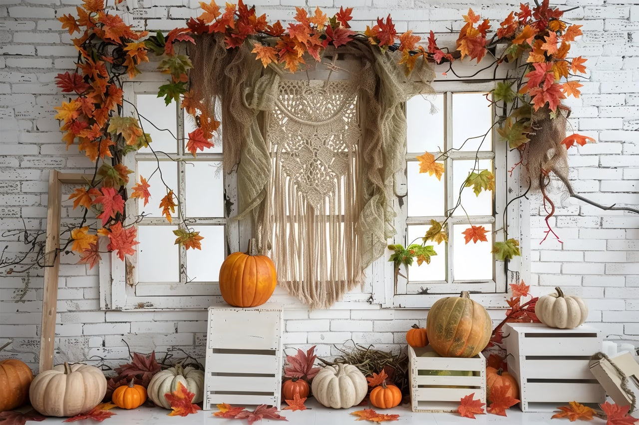 Herbst Weiß Wandteppich Blatt Fenster Fotografie Hintergrund BRP7-153