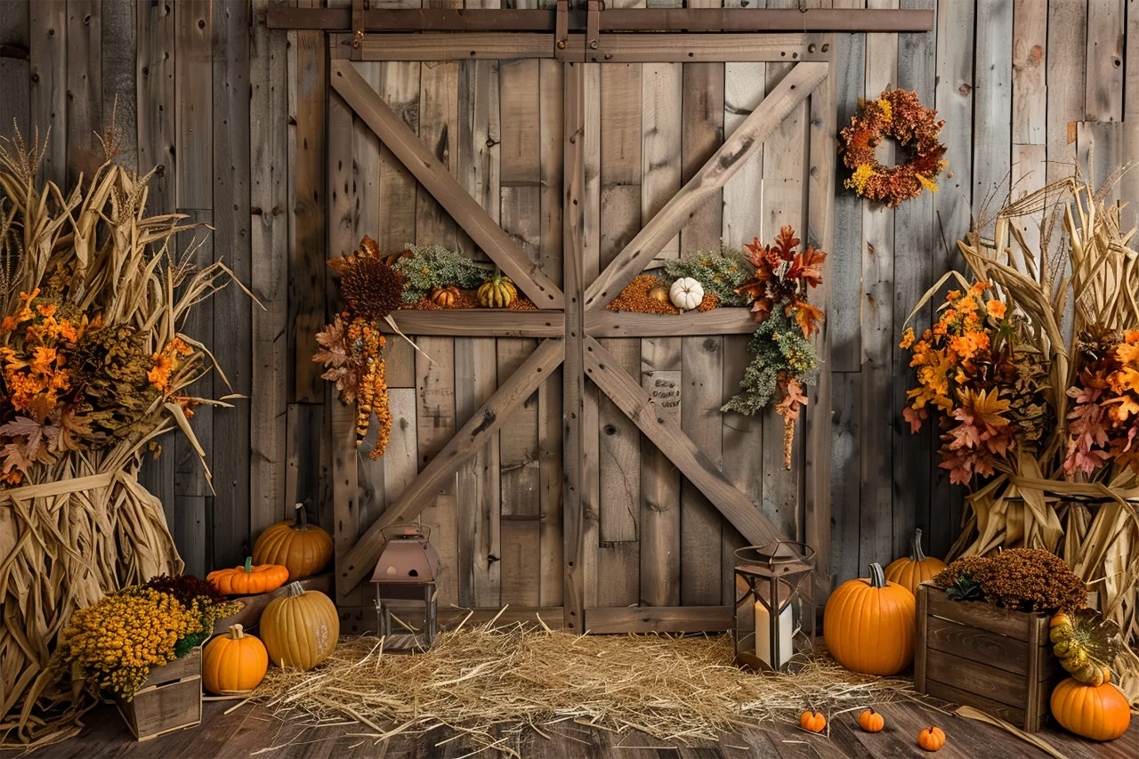 Herbst Kürbis Braun Holz Scheunentür Hintergrund BRP7-164