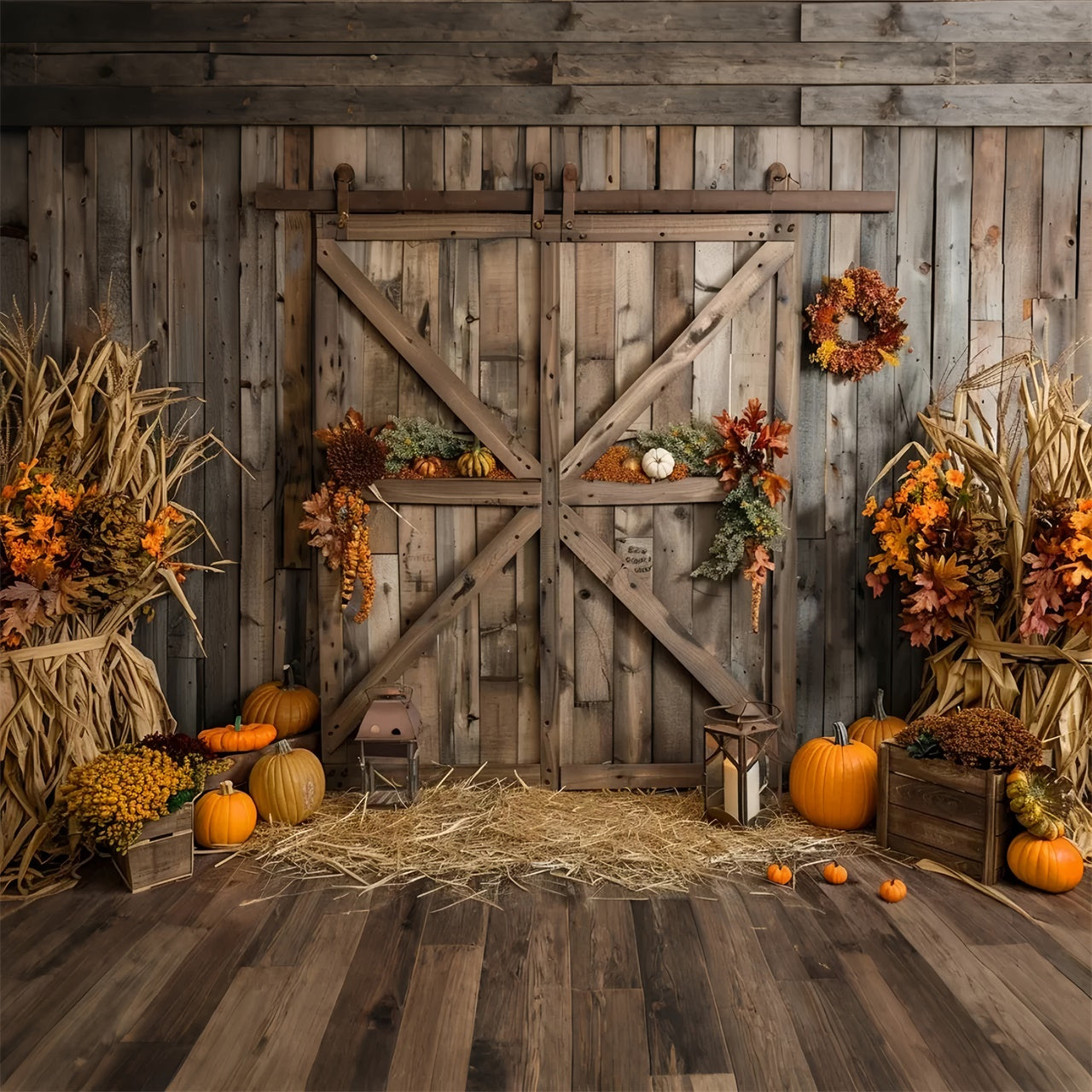 Herbst Kürbis Braun Holz Scheunentür Hintergrund BRP7-164