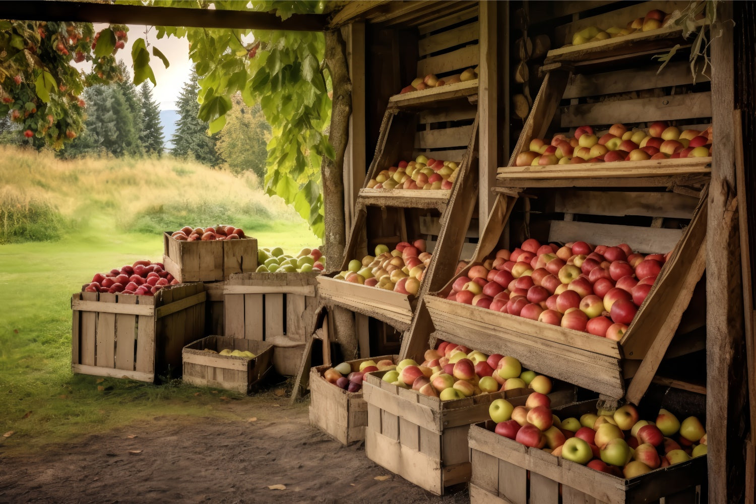 Herbst Bauernhof Frische Apfel Stand Hintergrund BRP7-193