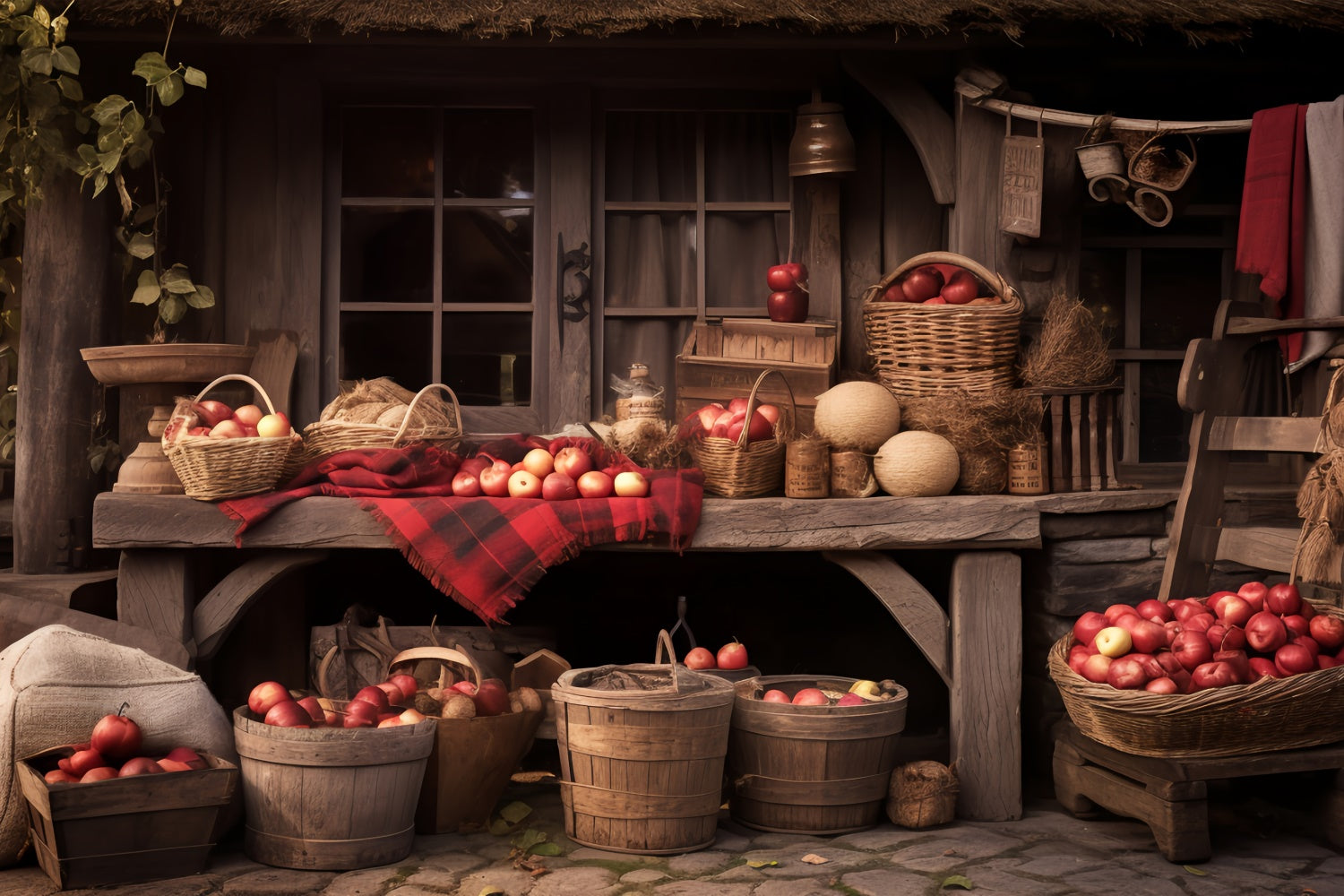 Land Apfel Bauernhaus Herbst Hintergrund BRP7-196