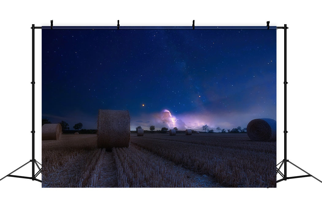 Nächtliches Feld mit Heuballen Fotokulisse BRP7-207