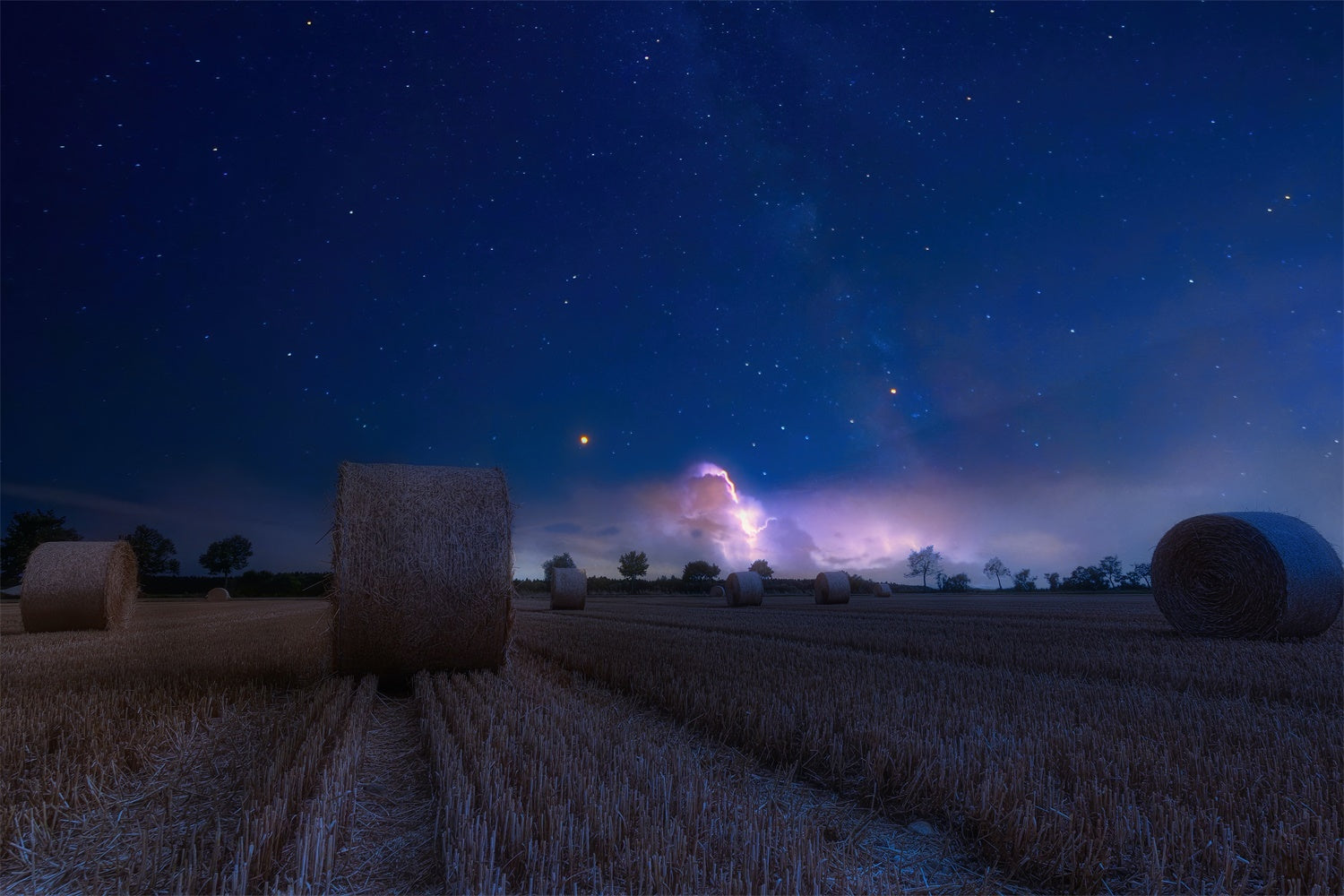 Nächtliches Feld mit Heuballen Fotokulisse BRP7-207