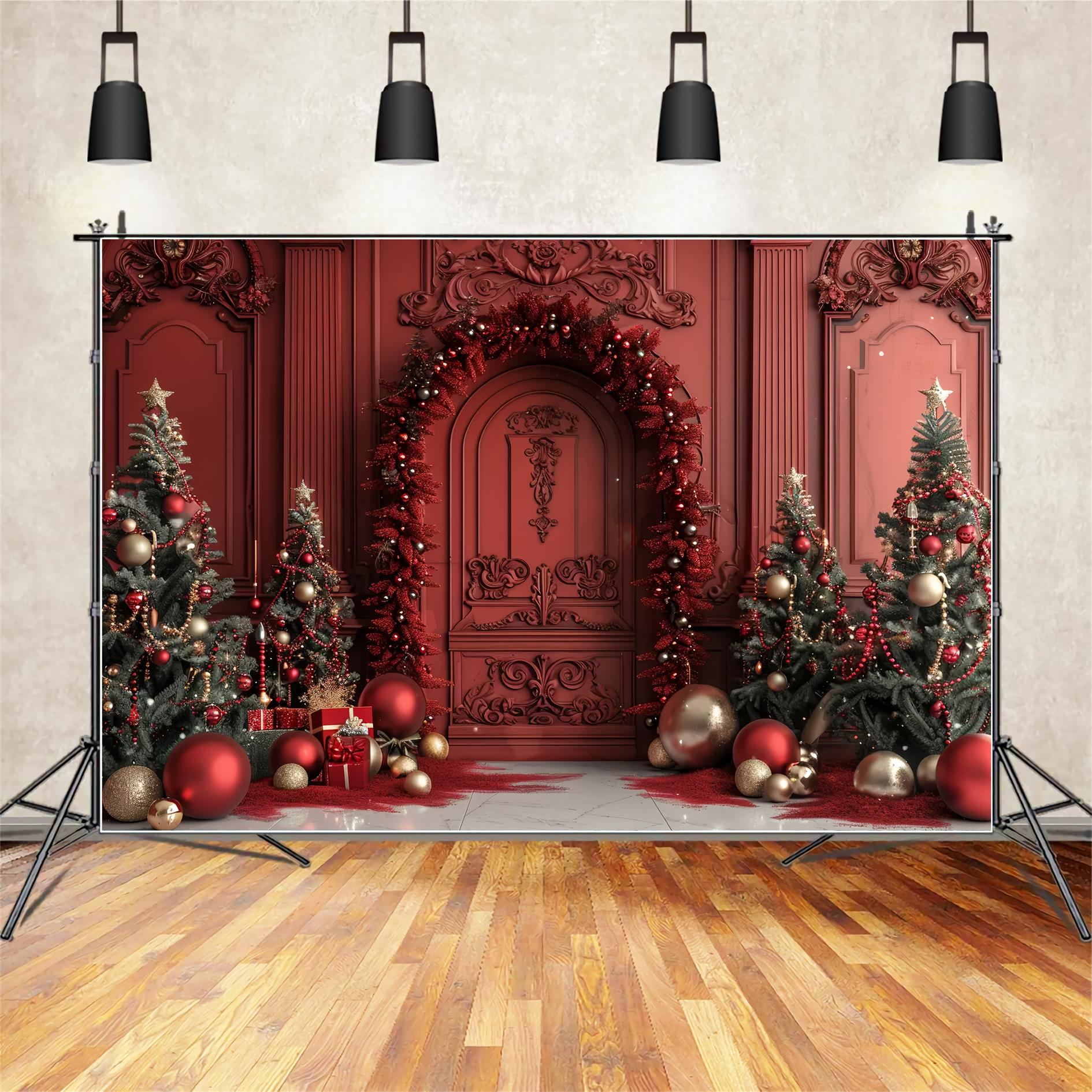 Weihnachten Regal rote Tür Dekor Hintergrund BRP7-225