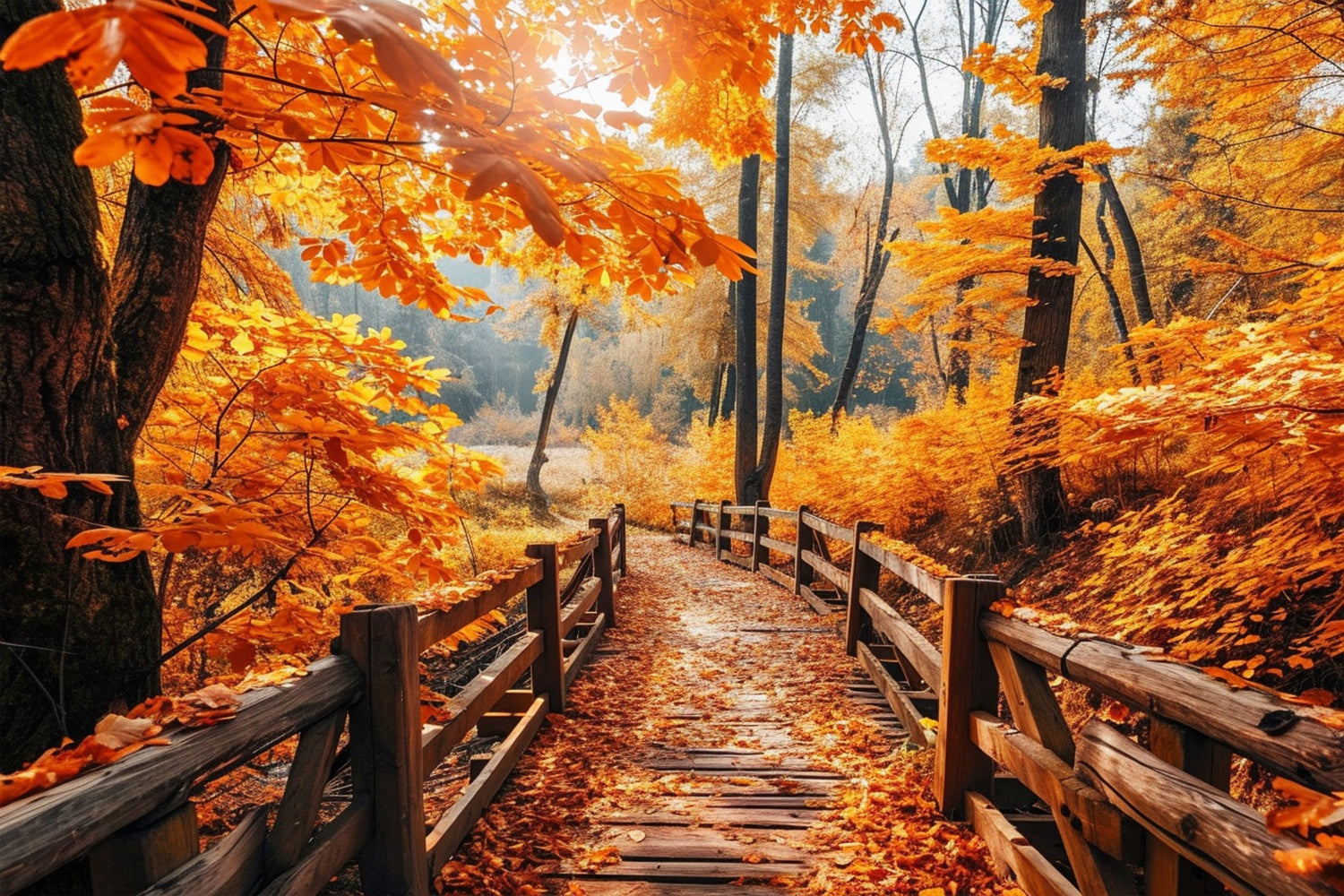 Herbst Rot Ahorn Braun Holzbrücke Backdrop BRP7-83