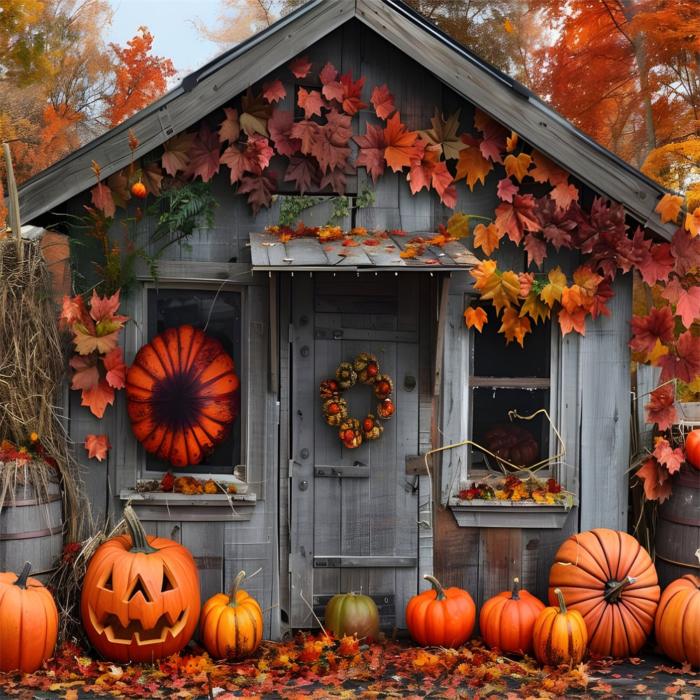 Herbst Wald Holz Haus Kürbisse Fotografie Hintergrund BRP7-88