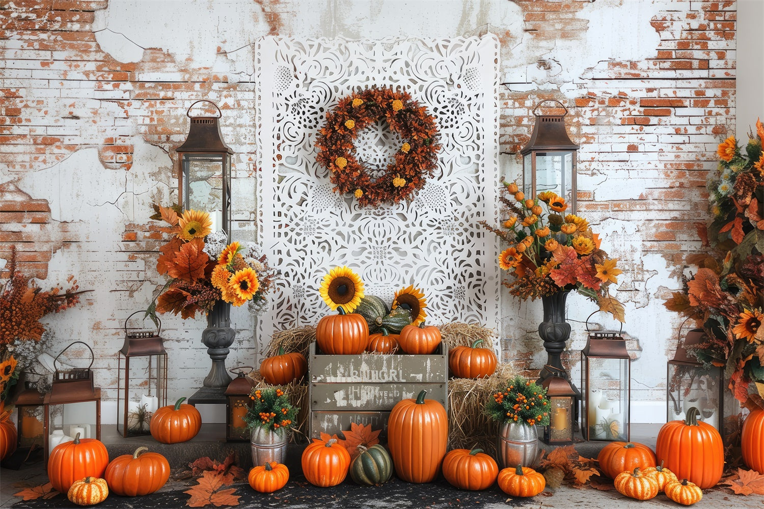 Herbst Backsteinmauer Sonnenblumen Hintergrund BRP7-91