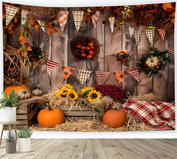 Herbst Braun Holz Fahnen Kürbis Fotografie Hintergrund BRP7-93