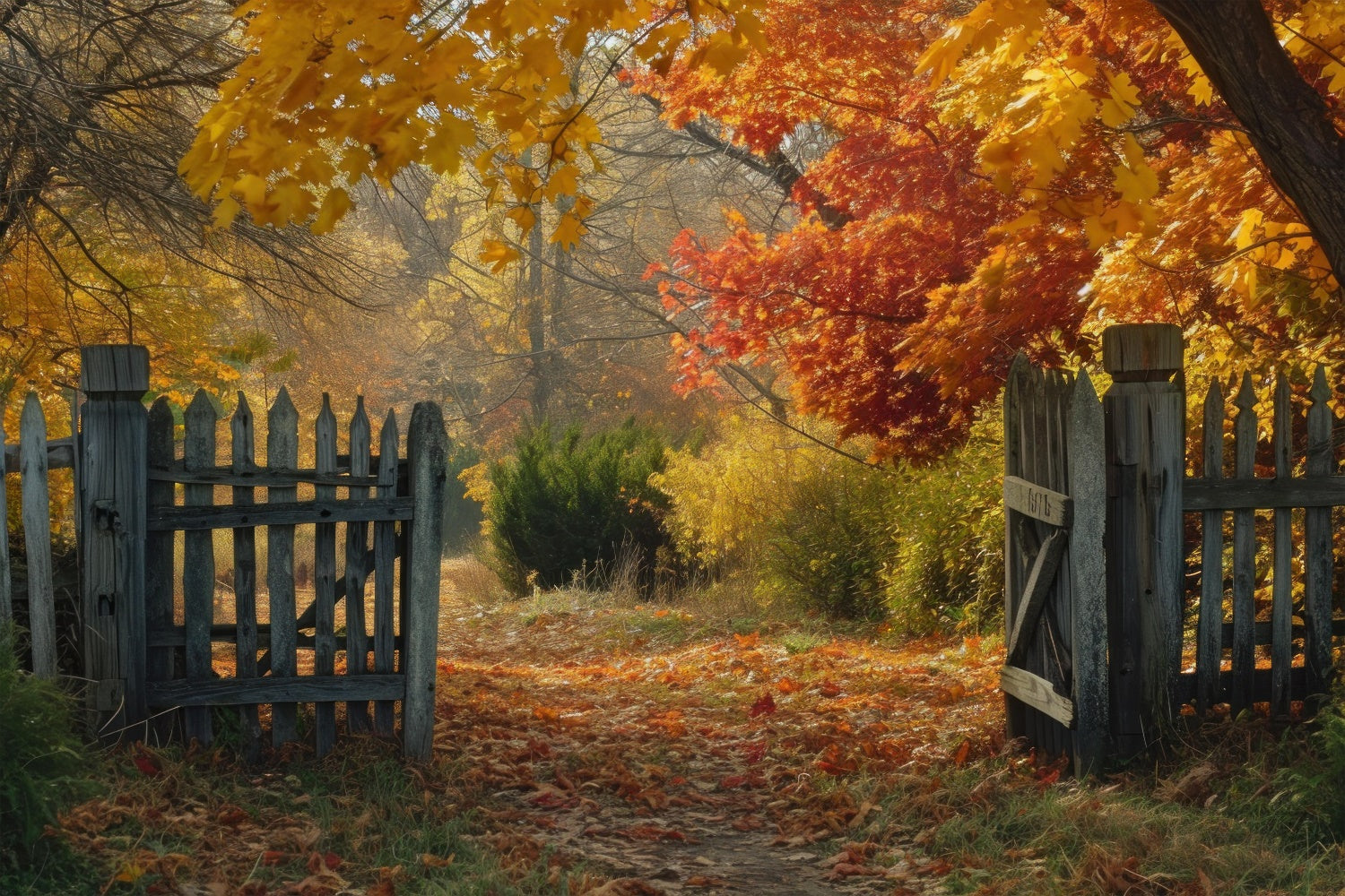 Herbst Rot Ahorn Zaun Hintergrund für Fotografie BRP7-95