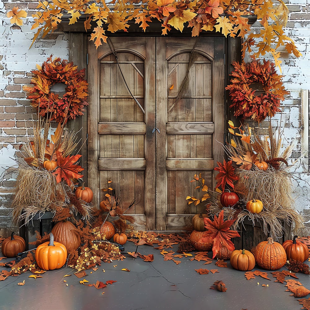 Herbst Kürbis Backstein Scheunentür Fotografie Hintergrund BRP7-96