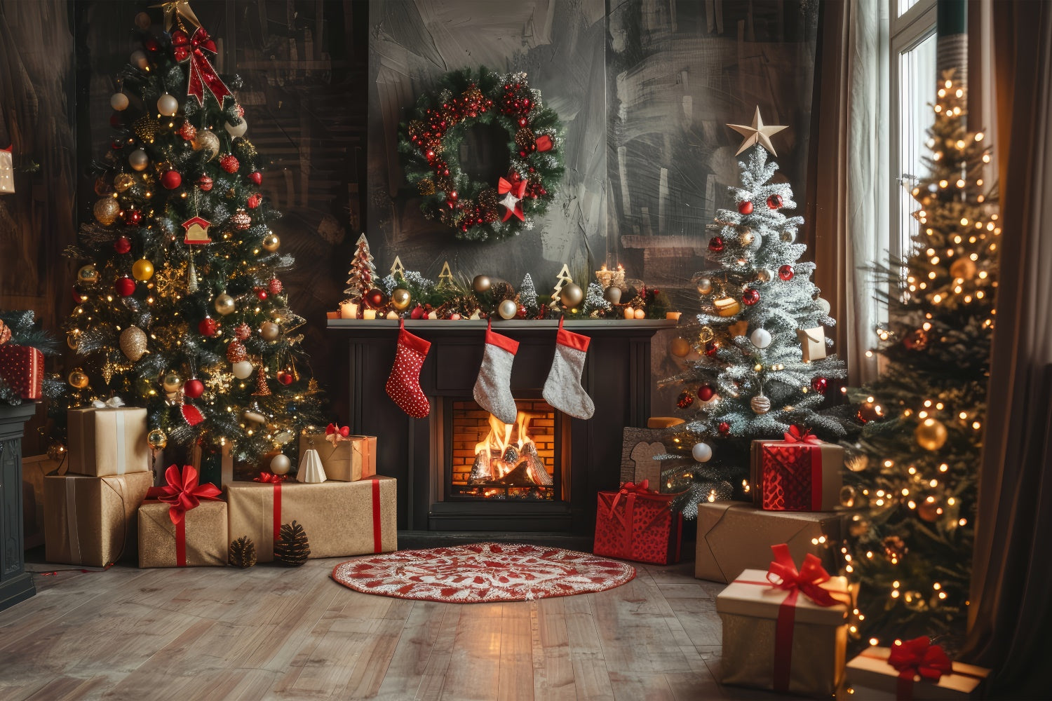 Weihnachtsdekoration und Kamin mit Strümpfen Backdrop BRP8-140