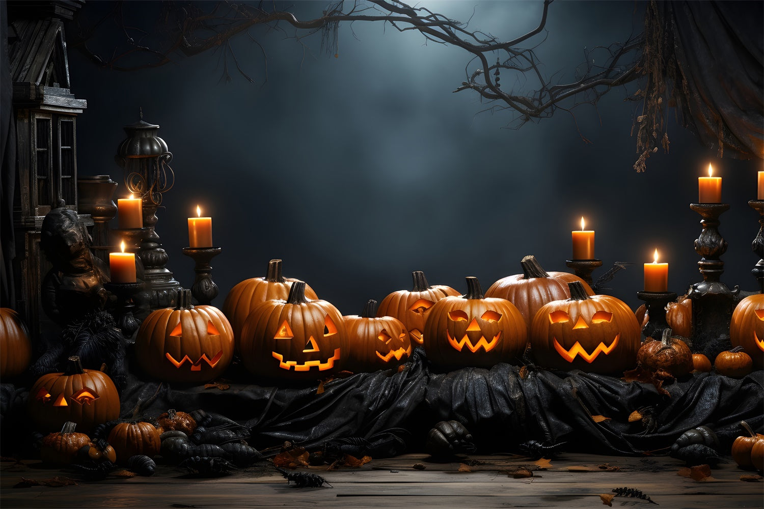 Halloween Abend geschnitzte Kürbisse Kerzenlicht Hintergrund BRP8-166