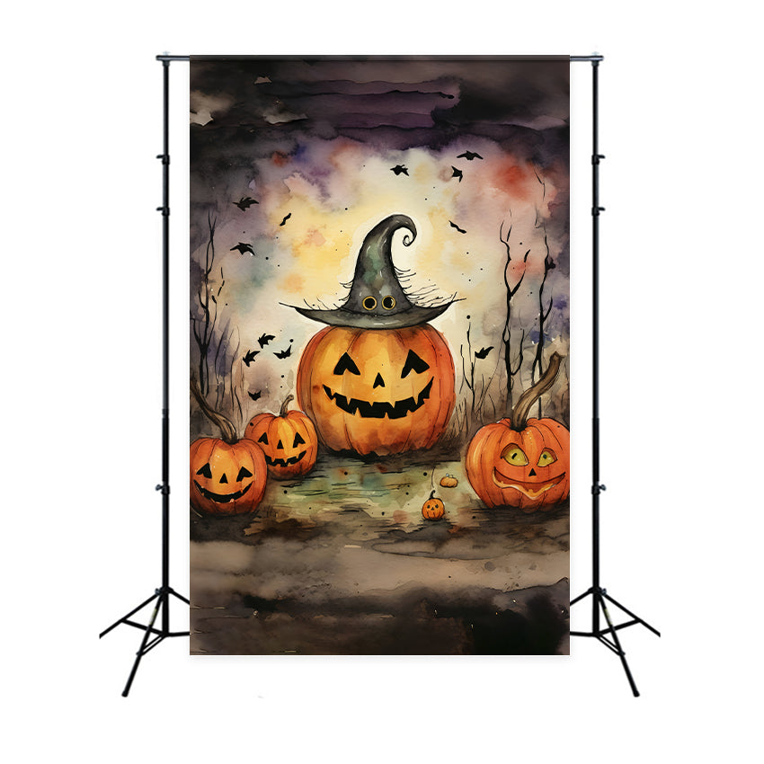 Halloween Hexenhut und Kürbisgesichter Hintergrund BRP8-167
