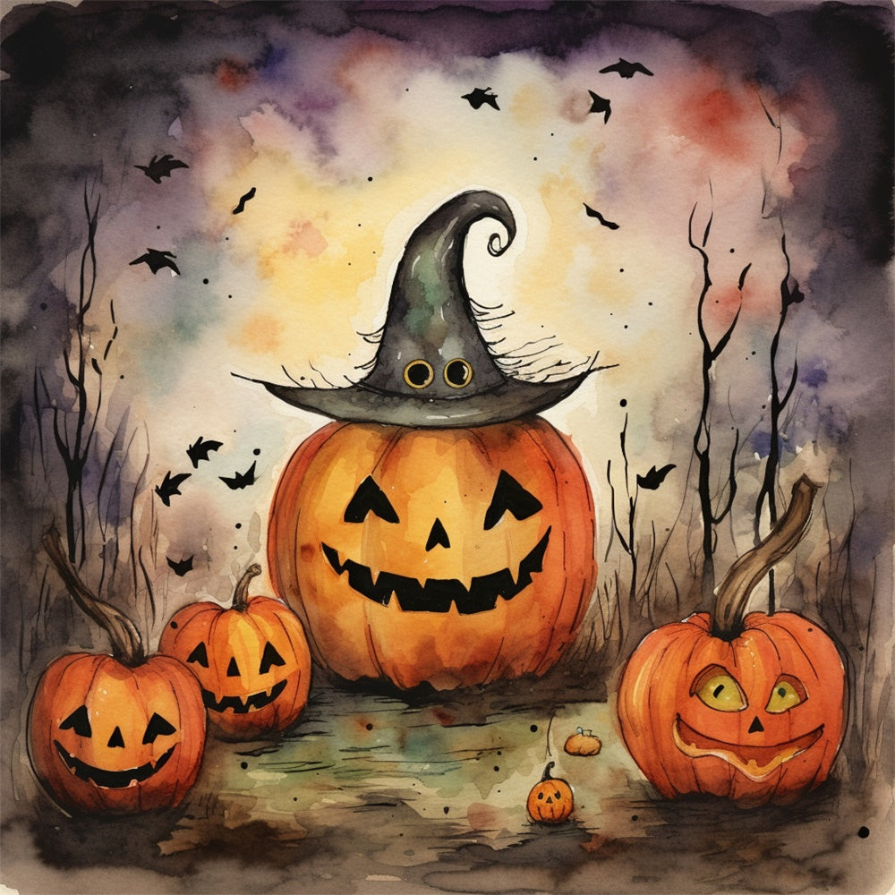 Halloween Hexenhut und Kürbisgesichter Hintergrund BRP8-167