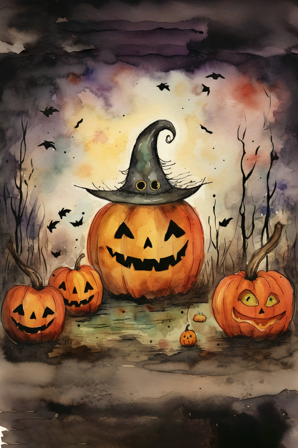 Halloween Hexenhut und Kürbisgesichter Hintergrund BRP8-167