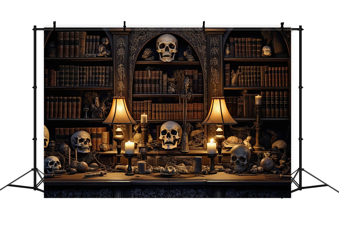 Vintage Totenkopf Bibliothek und Lampen Halloween Hintergrund BRP8-169
