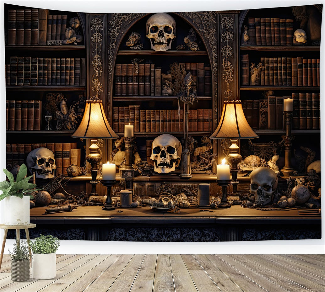 Vintage Totenkopf Bibliothek und Lampen Halloween Hintergrund BRP8-169