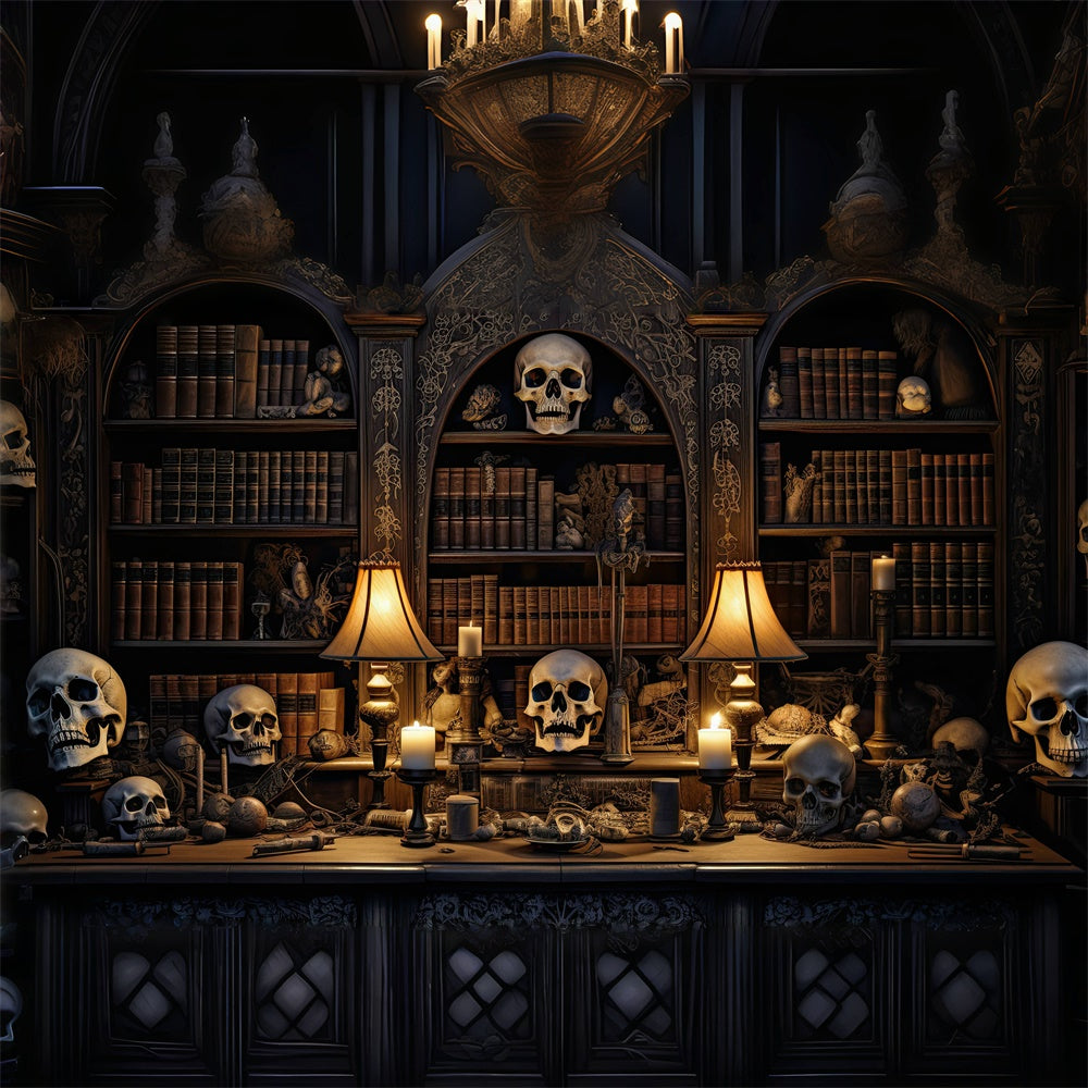 Vintage Totenkopf Bibliothek und Lampen Halloween Hintergrund BRP8-169