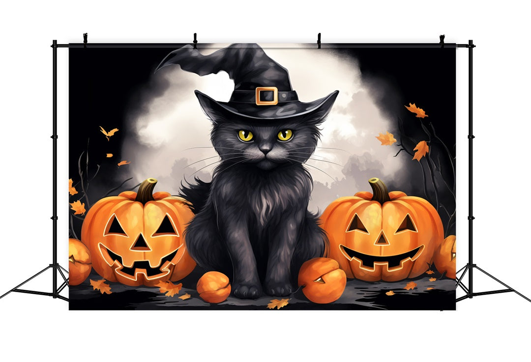 Verzauberte Katze und lächelnde Kürbisse Halloween Hintergrund BRP8-172