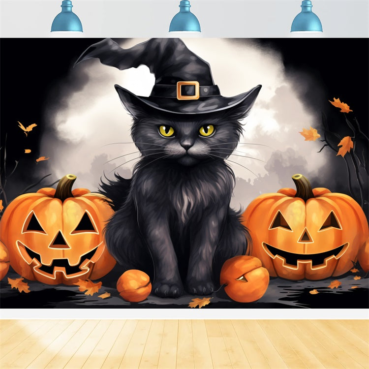 Verzauberte Katze und lächelnde Kürbisse Halloween Hintergrund BRP8-172