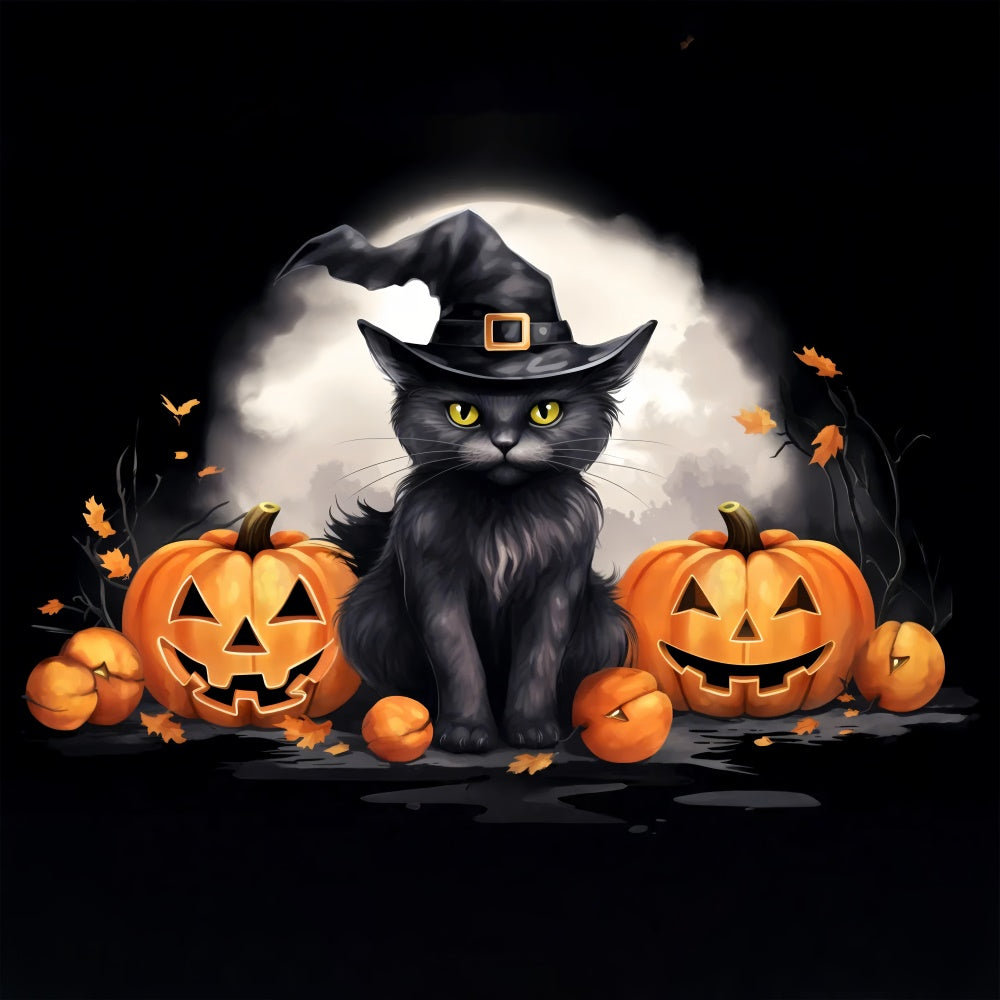 Verzauberte Katze und lächelnde Kürbisse Halloween Hintergrund BRP8-172