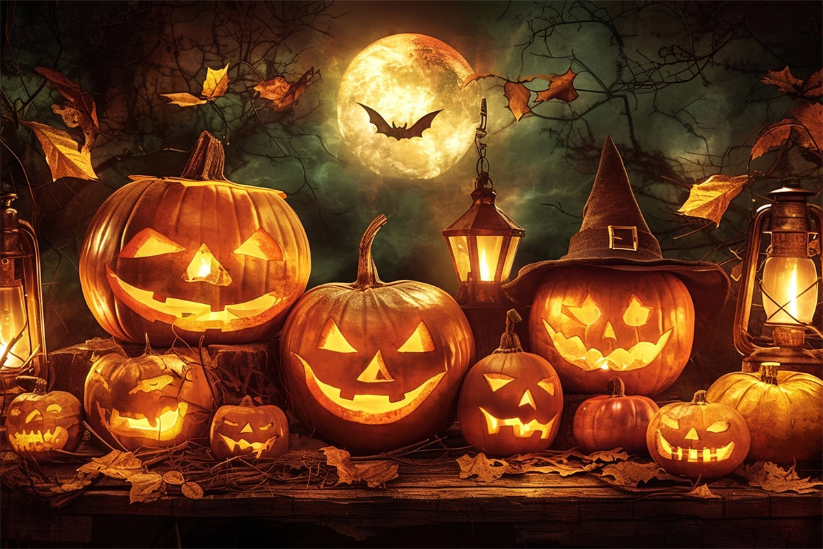 Halloween Mond und Kürbisgesichter Hintergrund BRP8-176