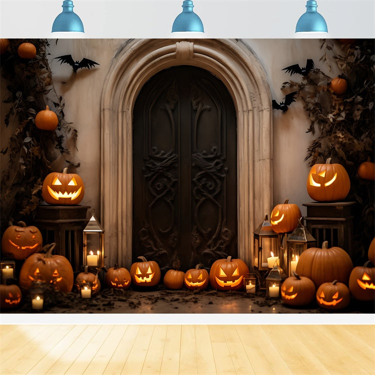 Unheimliche Kürbis gefüllte Türöffnung Halloween Hintergrund BRP8-184