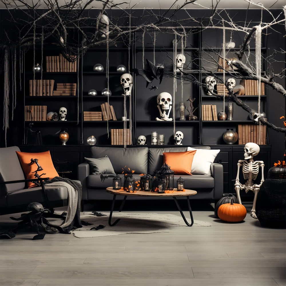 Skelett Arbeitszimmer Halloween Fotohintergrund BRP8-186