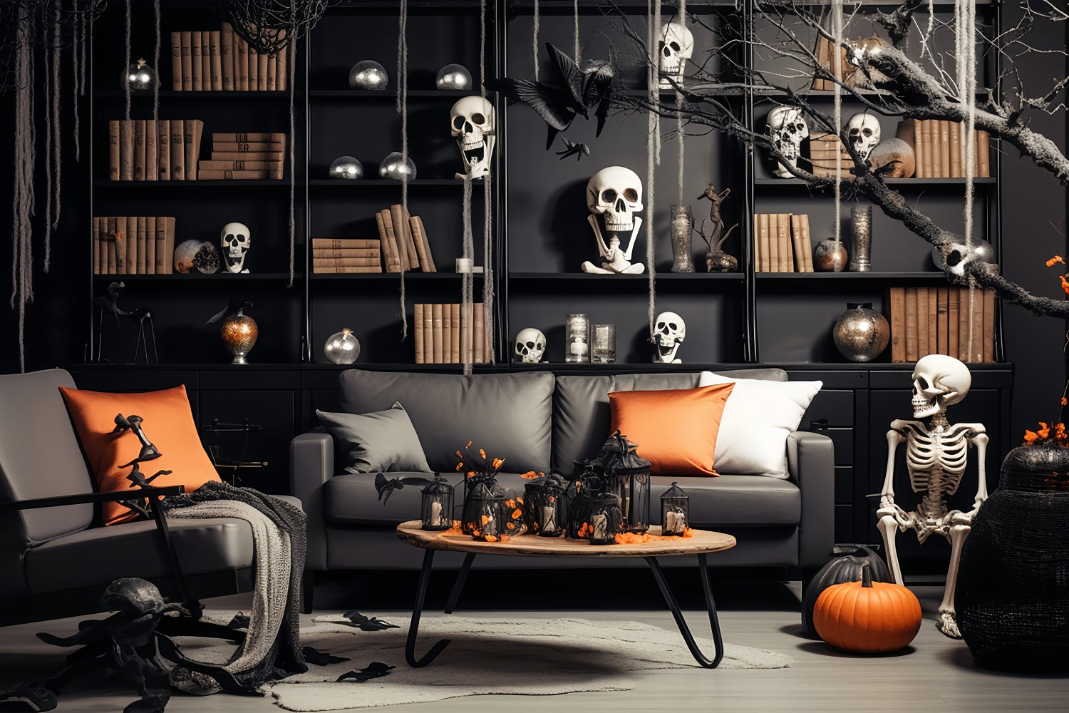 Skelett Arbeitszimmer Halloween Fotohintergrund BRP8-186