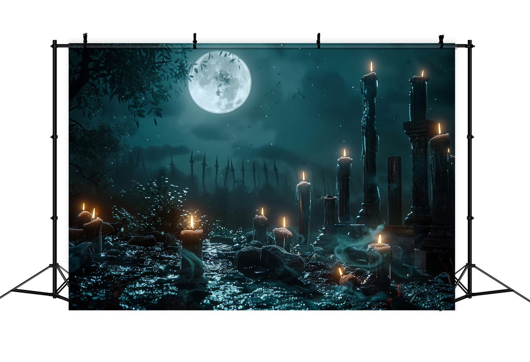 Gruseliger Friedhofsweg mit Kerzenlicht Halloween Hintergrund BRP8-189