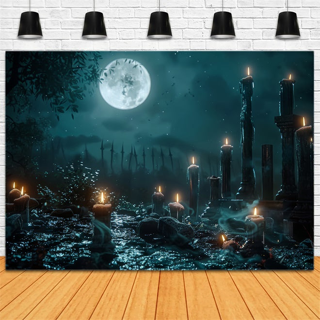 Gruseliger Friedhofsweg mit Kerzenlicht Halloween Hintergrund BRP8-189