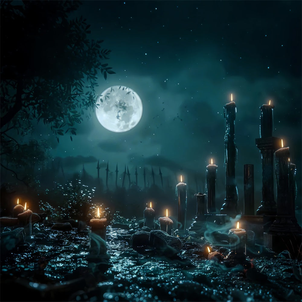 Gruseliger Friedhofsweg mit Kerzenlicht Halloween Hintergrund BRP8-189