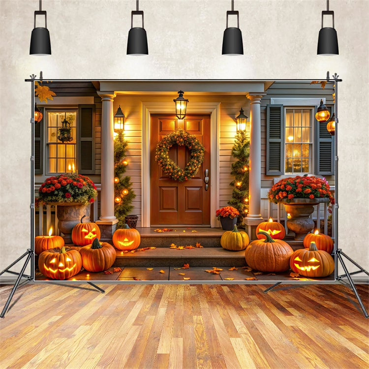 Halloween Veranda mit festlichen Kürbissen Hintergrund BRP8-191