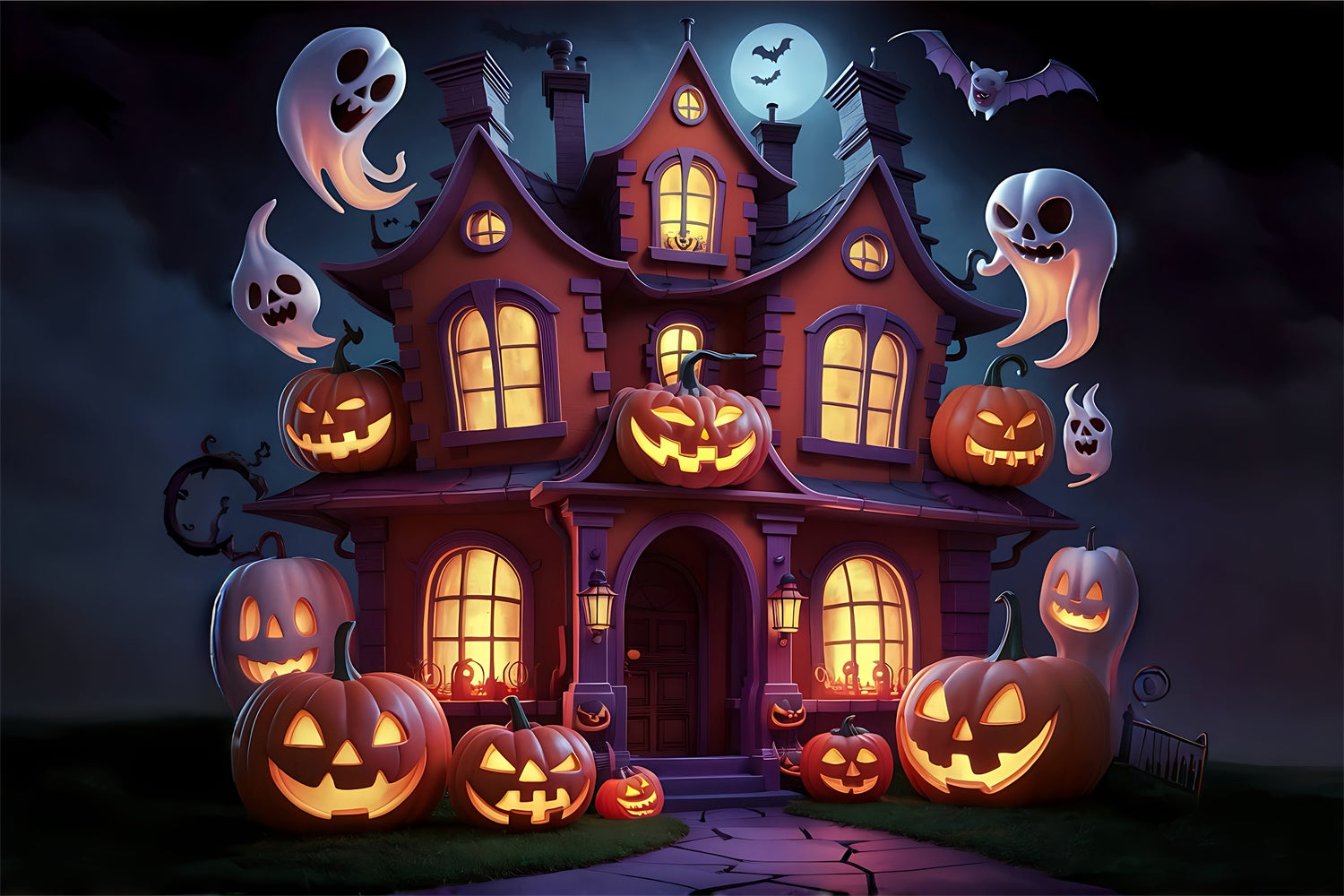 Halloween Spukhaus mit schwebenden Geistern Hintergrund BRP8-192