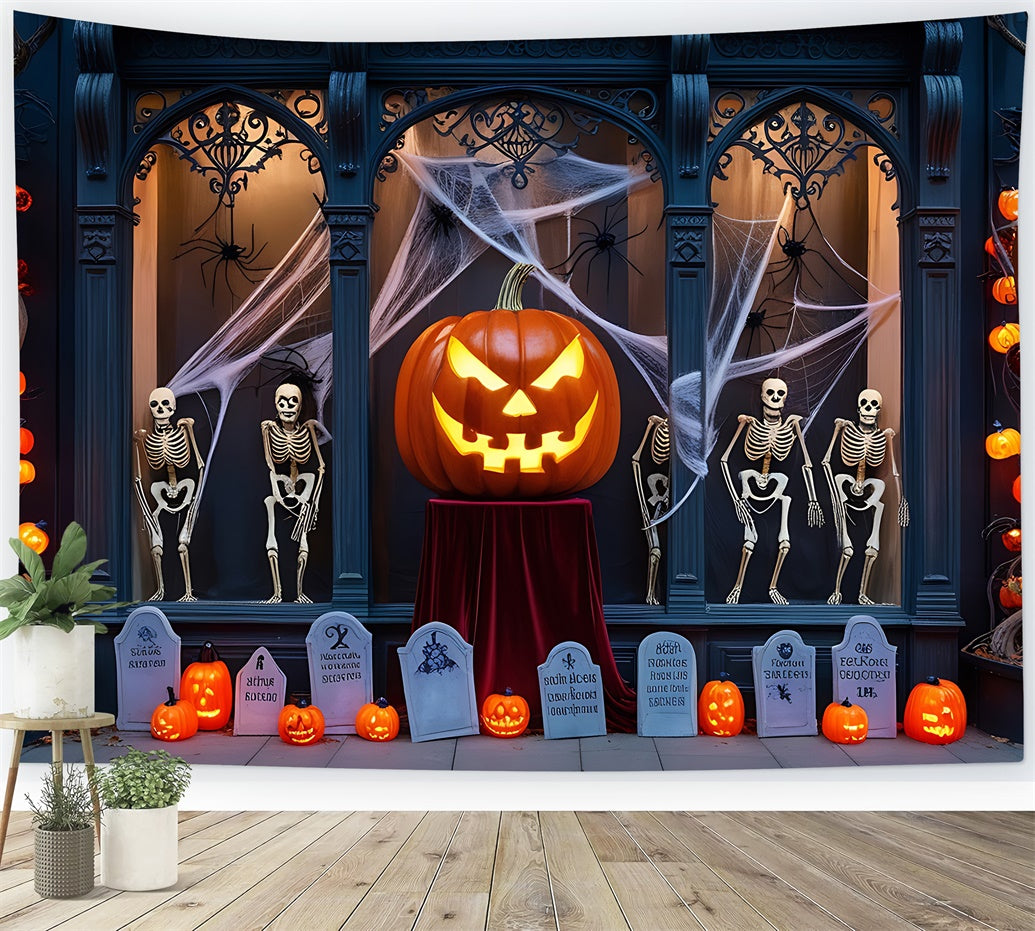 Halloween Fenster mit Kürbis und Skeletten Hintergrund BRP8-194