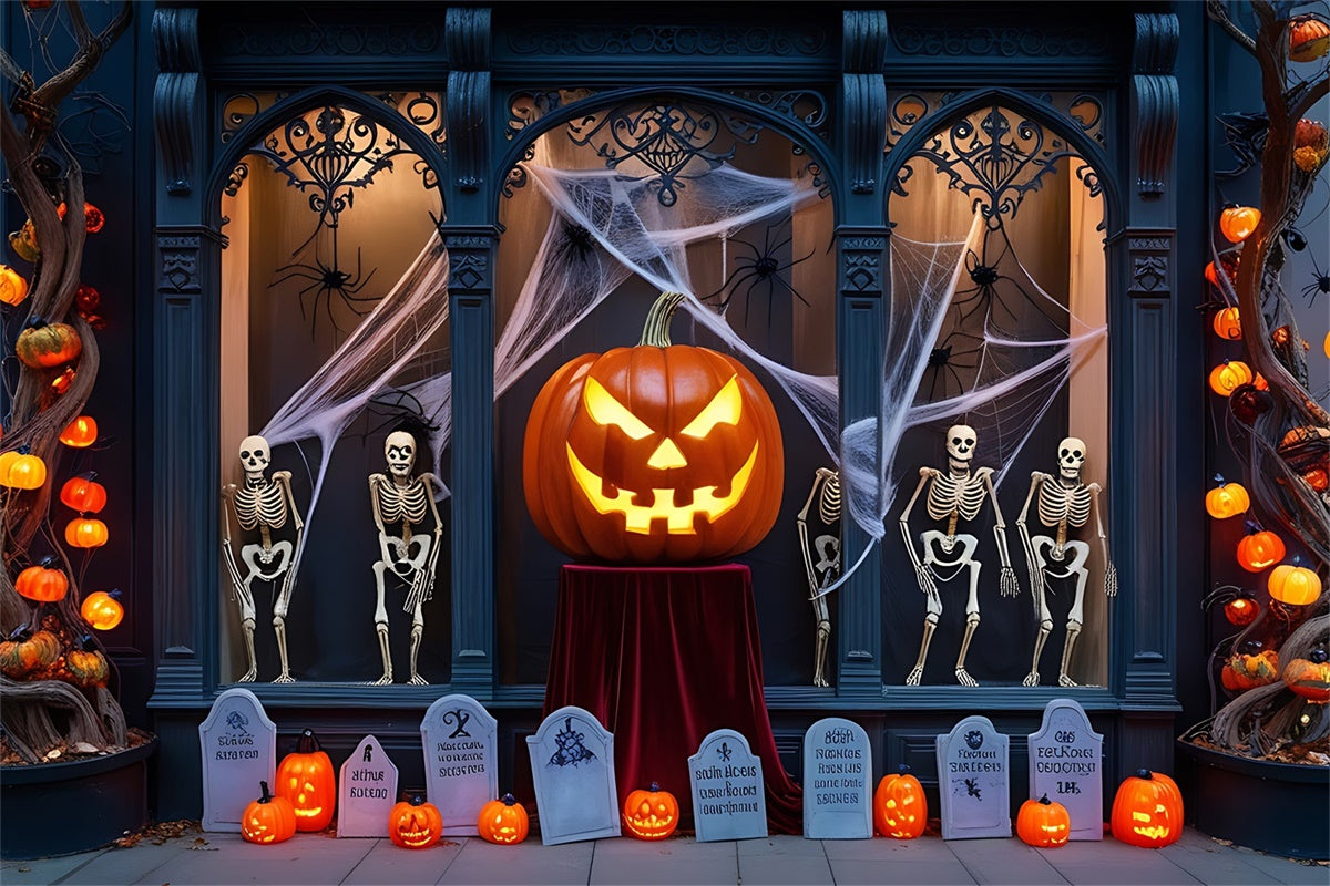 Halloween Fenster mit Kürbis und Skeletten Hintergrund BRP8-194