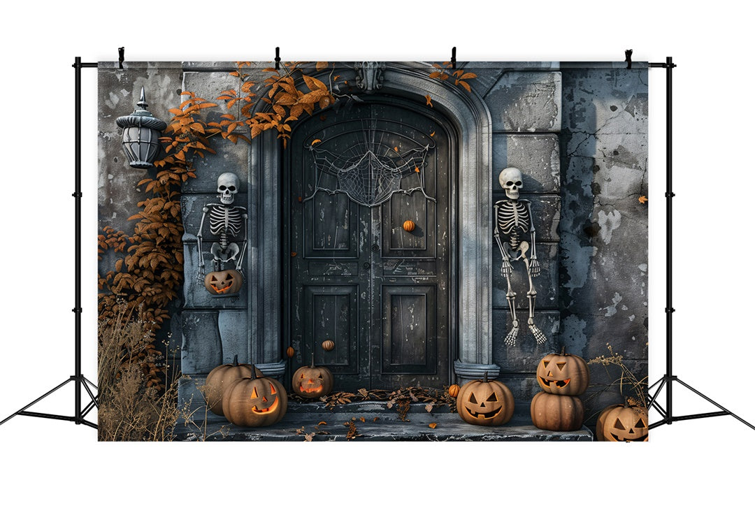 Skelett Wächter und Kürbis Halloween Tür Hintergrund BRP8-196