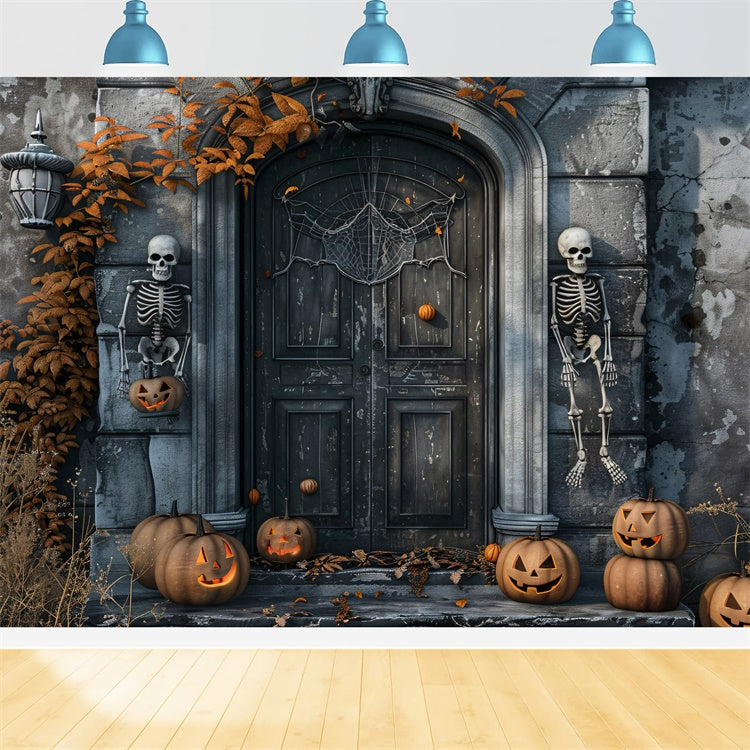 Skelett Wächter und Kürbis Halloween Tür Hintergrund BRP8-196