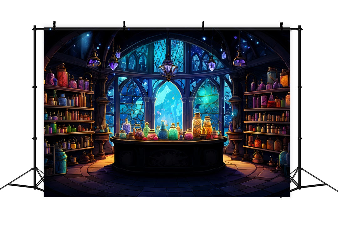 Halloween Zaubertrankraum mit Elixieren Hintergrund BRP8-200