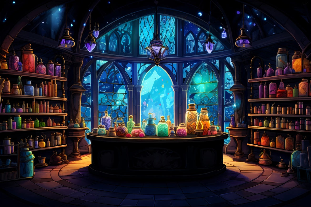 Halloween Zaubertrankraum mit Elixieren Hintergrund BRP8-200
