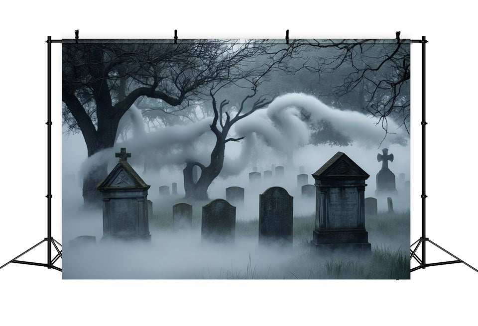 Halloween Spukfriedhof mit unheimlichem Nebel Hintergrund BRP8-206