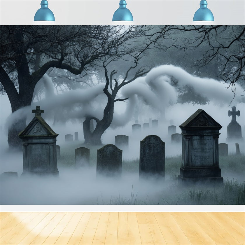 Halloween Spukfriedhof mit unheimlichem Nebel Hintergrund BRP8-206