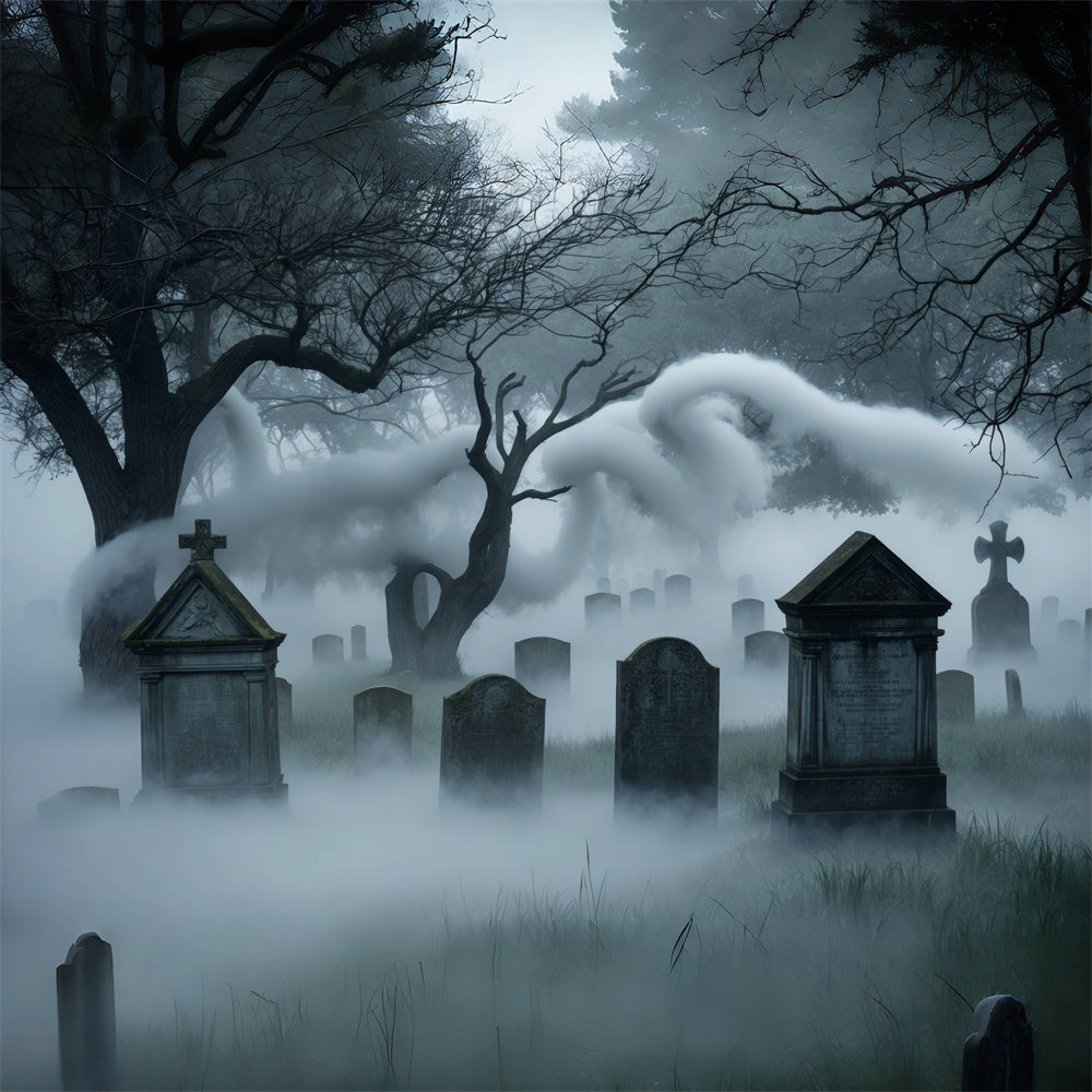 Halloween Spukfriedhof mit unheimlichem Nebel Hintergrund BRP8-206