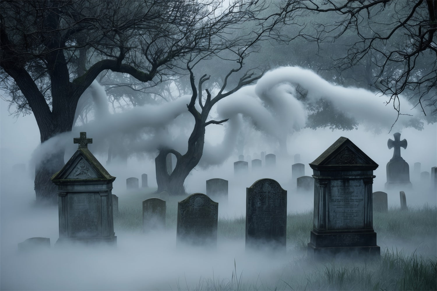 Halloween Spukfriedhof mit unheimlichem Nebel Hintergrund BRP8-206