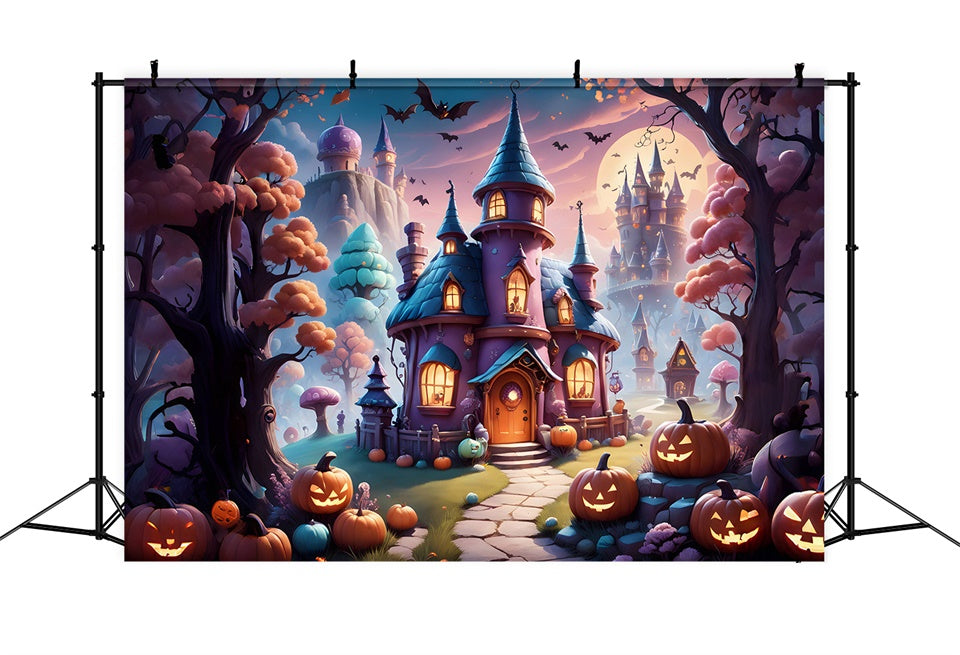 Halloween Mystisches Hexenhaus mit Kürbissen Hintergrund BRP8-208