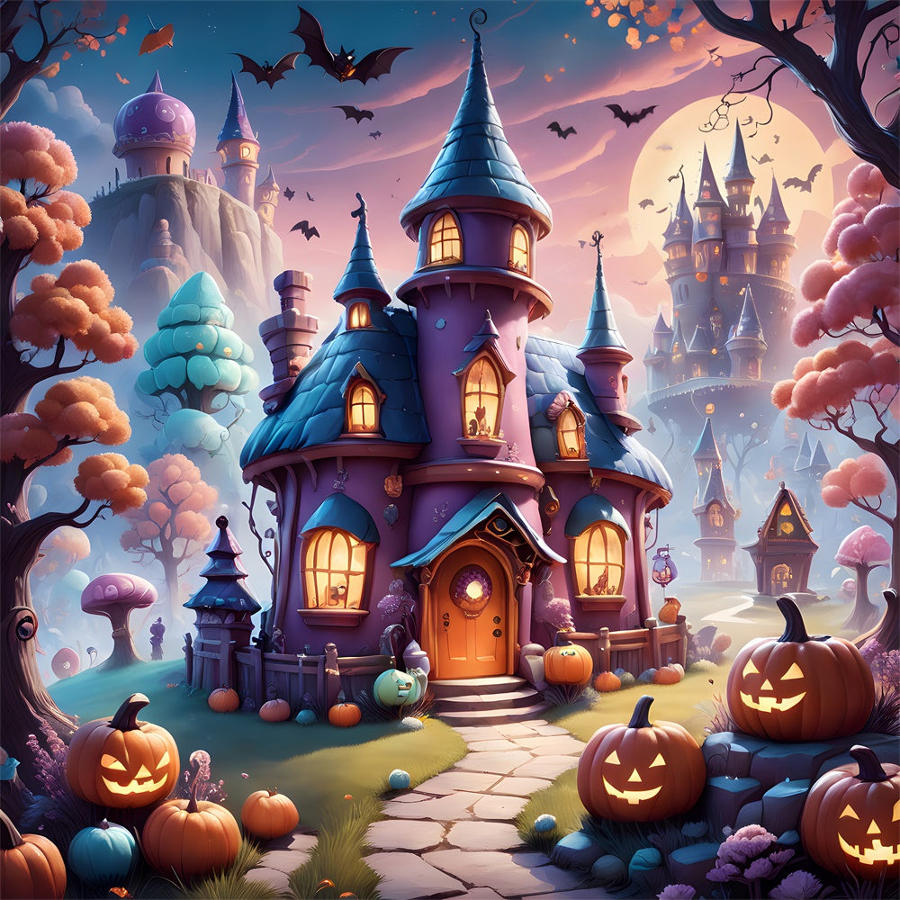 Halloween Mystisches Hexenhaus mit Kürbissen Hintergrund BRP8-208