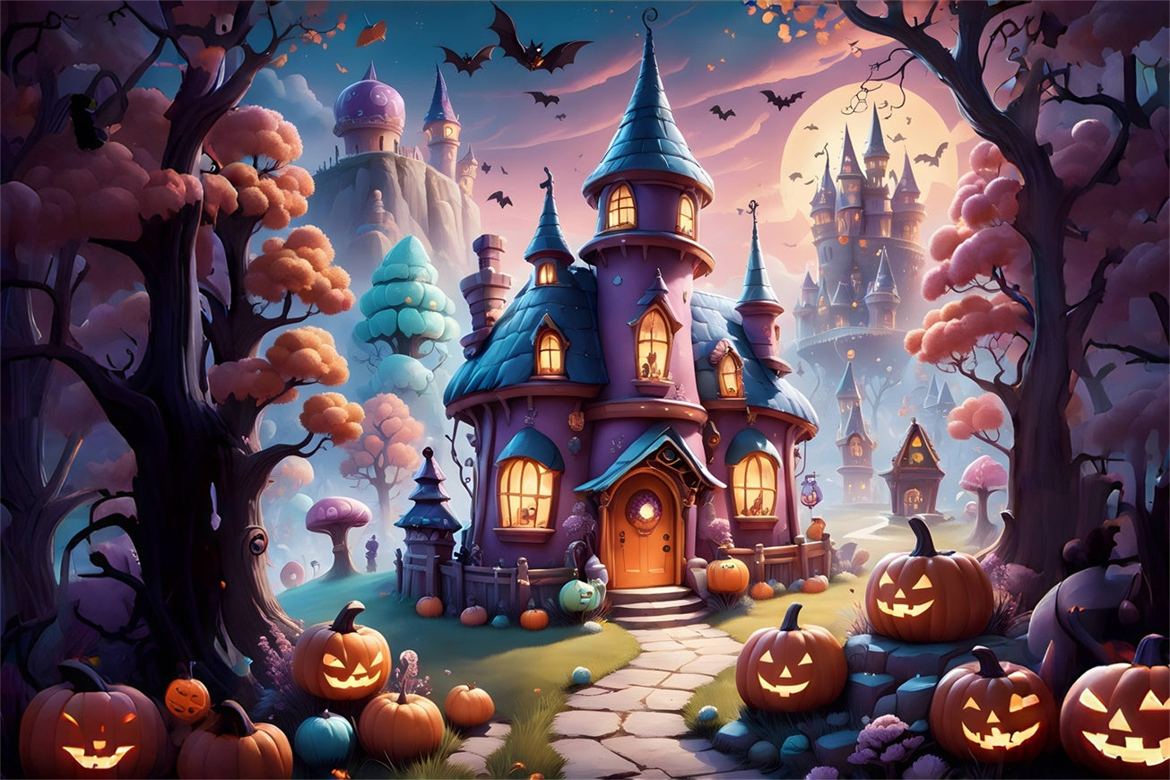 Halloween Mystisches Hexenhaus mit Kürbissen Hintergrund BRP8-208