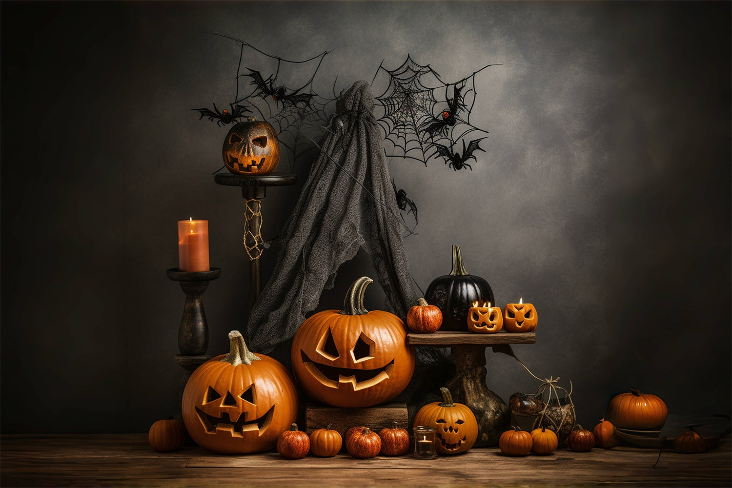 Halloween Dunkle Kürbisse und Spinnennetze Hintergrund BRP8-212